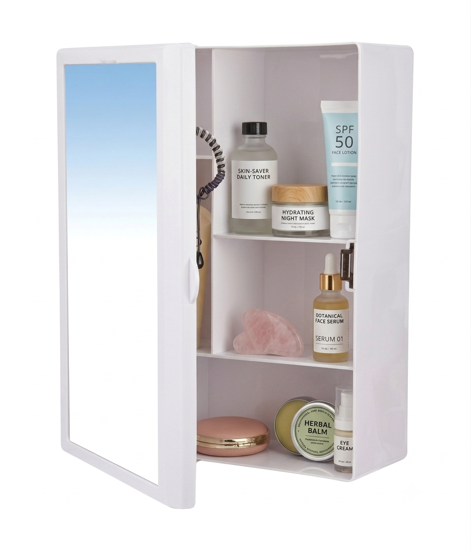 Rectangle White Medicine Cabinet UNBREAKABLE EASY MOUNT WHITE COLOR (15 X 18 MIRROR)